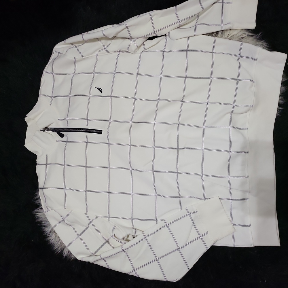 MENS NAUTICA LONG SLEEVE 3/4 SZIP SHIRT SIZE XXL WHITE WITH BLACK LINES